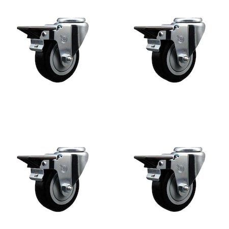 Service Caster 3.5'' Black Poly Wheel Swivel Bolt Hole Caster Set with Posi Lock Brakes, 4PK SCC-BH20S3514-PPUB-BLK-PLB-4